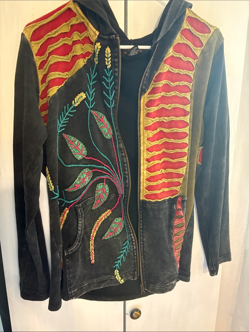 Rising International Black Hoodie with Red & Gold Embroidered Accents XL